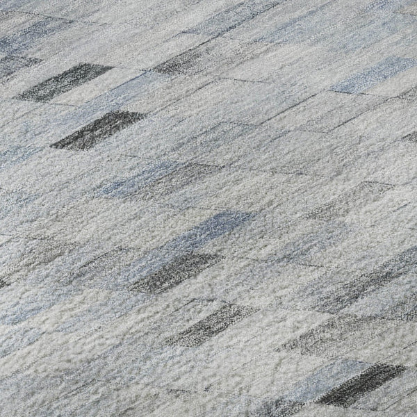 HomeRoots 10' X 14' Stylish Blue-Gray & Ivory Geometric Washable Area Rug with UV Protection for Modern Homes 696386