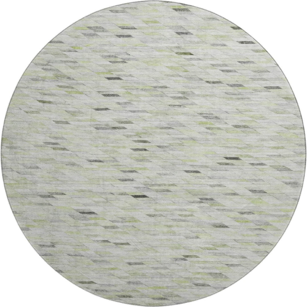 HomeRoots 8' Green Gray And Ivory Geometric Round Rug - Washable, UV Resistant, Ideal for High-Traffic Homes 696389