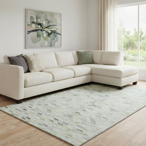 HomeRoots 8' X 10' Geometric Area Rug in Green, Gray & Ivory – Washable, UV-Protected, Durable for Busy Homes 696390