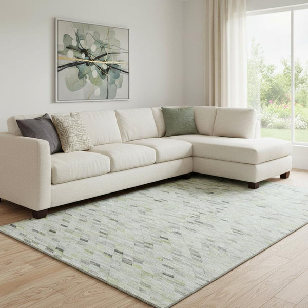 HomeRoots 8' X 10' Geometric Area Rug in Green, Gray & Ivory – Washable, UV-Protected, Durable for Busy Homes 696390