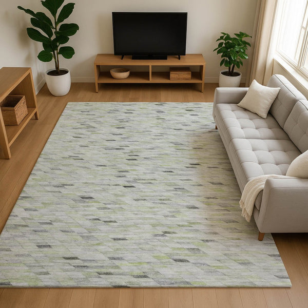 HomeRoots 8' X 10' Geometric Area Rug in Green, Gray & Ivory – Washable, UV-Protected, Durable for Busy Homes 696390