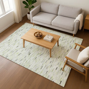 HomeRoots 8' X 10' Geometric Area Rug in Green, Gray & Ivory – Washable, UV-Protected, Durable for Busy Homes 696390