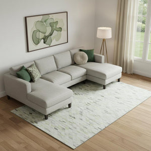 HomeRoots 9' X 12' Modern Geometric Washable Area Rug in Green, Gray & Ivory - UV Protected, Durable & Stylish 696391