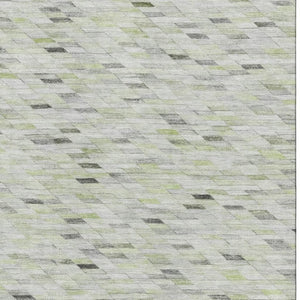 HomeRoots 9' X 12' Modern Geometric Washable Area Rug in Green, Gray & Ivory - UV Protected, Durable & Stylish 696391