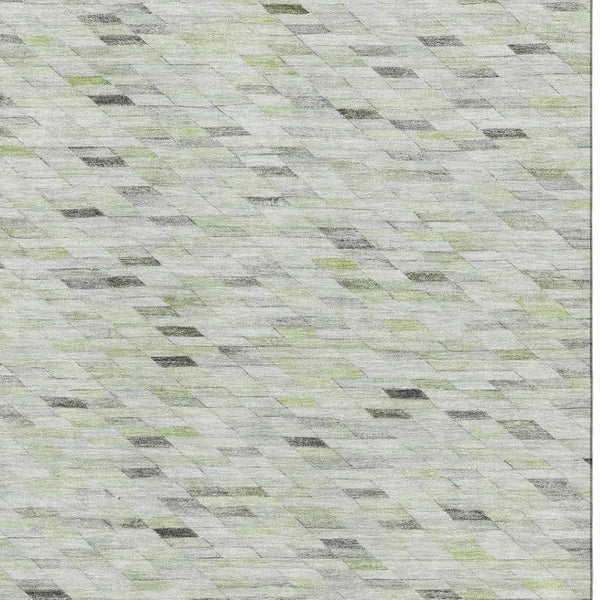 HomeRoots 9' X 12' Modern Geometric Washable Area Rug in Green, Gray & Ivory - UV Protected, Durable & Stylish 696391