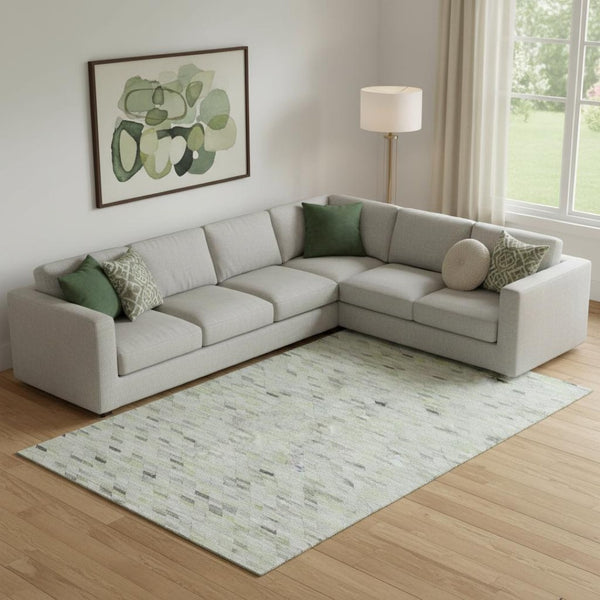 HomeRoots 10' Geometric Washable Area Rug in Green, Gray & Ivory - UV Protected, Pet-Friendly Design! 696392