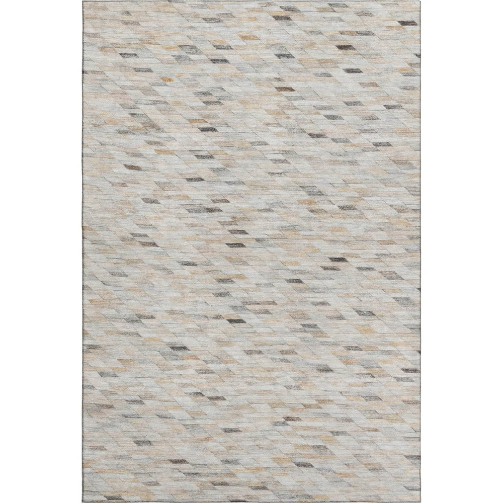 HomeRoots 5' X 8' Stylish Washable Area Rug in Linen Gray & Ivory - Geometric Design with UV & Stain Protection 696394
