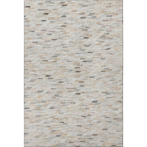 HomeRoots 5' X 8' Stylish Washable Area Rug in Linen Gray & Ivory - Geometric Design with UV & Stain Protection 696394