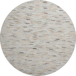HomeRoots 8' Stylish Geometric Washable Round Rug in Linen Gray & Ivory - Durable, Fade-Resistant, UV Protected! 696395