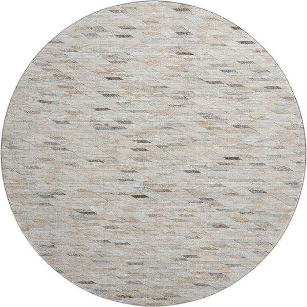 HomeRoots 8' Stylish Geometric Washable Round Rug in Linen Gray & Ivory - Durable, Fade-Resistant, UV Protected! 696395