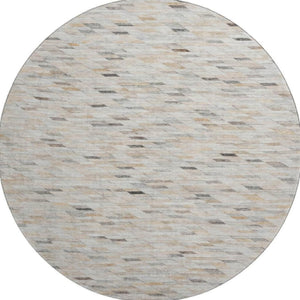 HomeRoots 8' Stylish Geometric Washable Round Rug in Linen Gray & Ivory - Durable, Fade-Resistant, UV Protected! 696395