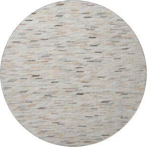 HomeRoots 8' Stylish Geometric Washable Round Rug in Linen Gray & Ivory - Durable, Fade-Resistant, UV Protected! 696395
