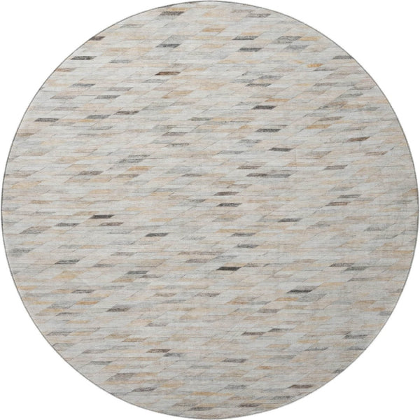 HomeRoots 8' Stylish Geometric Washable Round Rug in Linen Gray & Ivory - Durable, Fade-Resistant, UV Protected! 696395