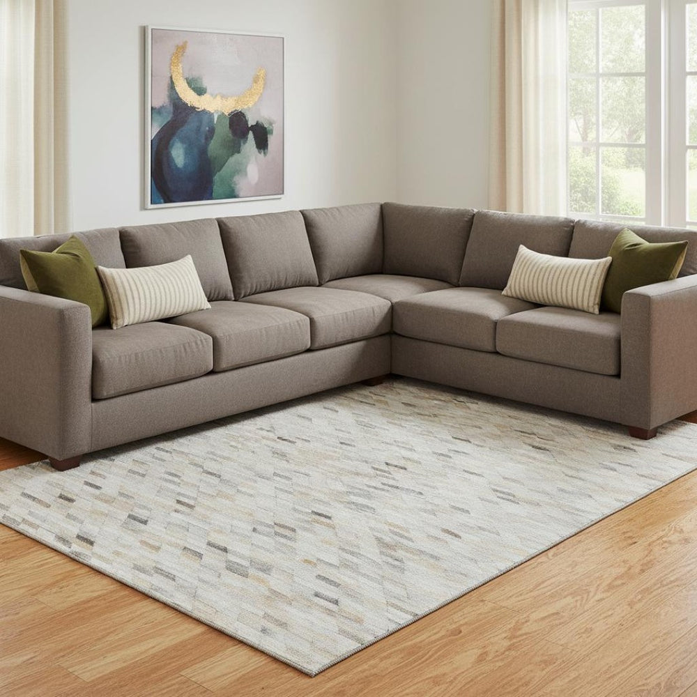 HomeRoots 8' X 10' Linen Gray & Ivory Geometric Washable Area Rug – Durable, Stylish, UV Protected for High-Traffic Homes 696396
