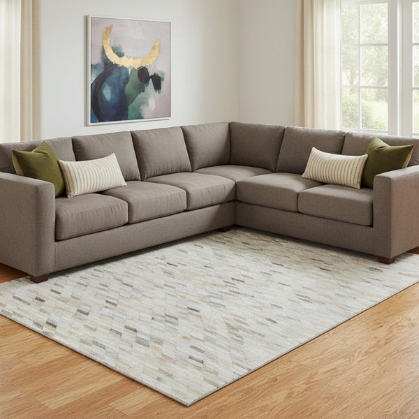 HomeRoots 8' X 10' Linen Gray & Ivory Geometric Washable Area Rug – Durable, Stylish, UV Protected for High-Traffic Homes 696396