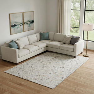 HomeRoots 9' X 12' Linen Gray & Ivory Geometric Area Rug – Washable, UV-Protected, Durable for High-Traffic Spaces 696397
