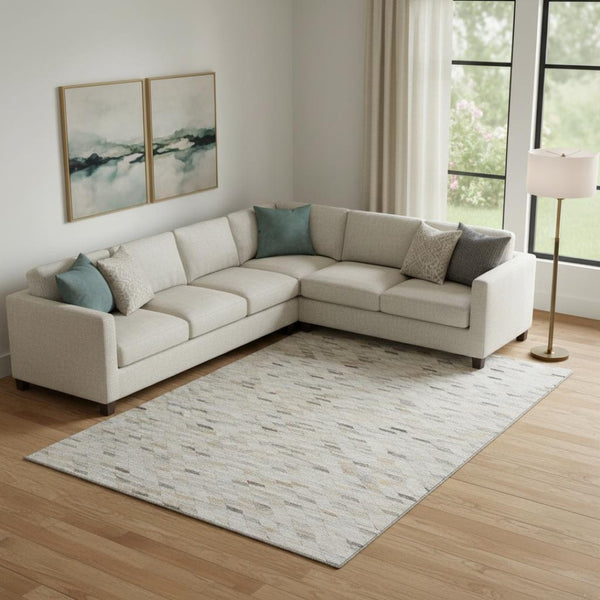 HomeRoots 9' X 12' Linen Gray & Ivory Geometric Area Rug – Washable, UV-Protected, Durable for High-Traffic Spaces 696397