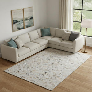 HomeRoots 10' X 14' Linen Gray and Ivory Geometric Area Rug – Washable, UV Protected, Perfect for High Traffic Homes 696398