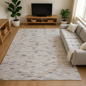 HomeRoots 10' X 14' Linen Gray and Ivory Geometric Area Rug – Washable, UV Protected, Perfect for High Traffic Homes 696398