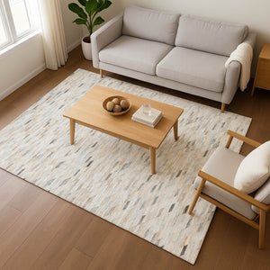 HomeRoots 10' X 14' Linen Gray and Ivory Geometric Area Rug – Washable, UV Protected, Perfect for High Traffic Homes 696398