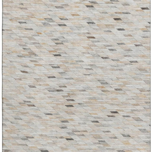 HomeRoots 10' X 14' Linen Gray and Ivory Geometric Area Rug – Washable, UV Protected, Perfect for High Traffic Homes 696398