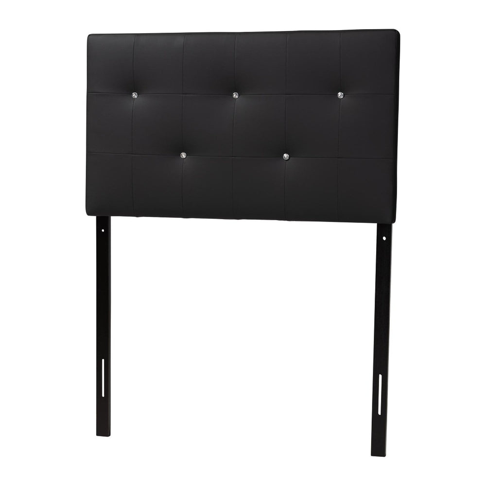 Baxton Studio Baxton Kirchem Modern Twin Headboard in Black Faux Leather with Crystal Tufting for Elegant Rooms BBT6432-Black-Twin HB