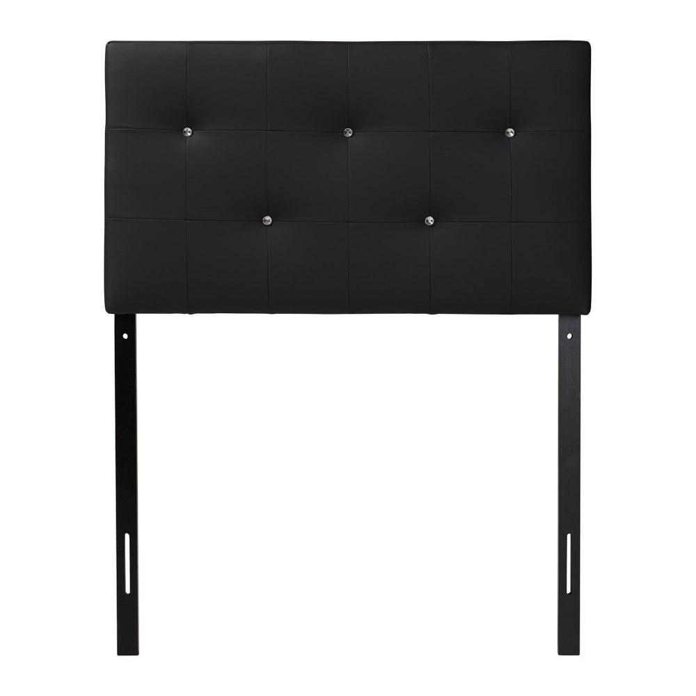 Baxton Studio Baxton Kirchem Modern Twin Headboard in Black Faux Leather with Crystal Tufting for Elegant Rooms BBT6432-Black-Twin HB