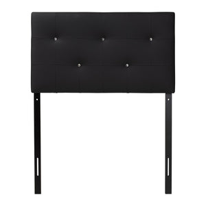 Baxton Studio Baxton Kirchem Modern Twin Headboard in Black Faux Leather with Crystal Tufting for Elegant Rooms BBT6432-Black-Twin HB