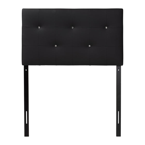 Baxton Studio Baxton Kirchem Modern Twin Headboard in Black Faux Leather with Crystal Tufting for Elegant Rooms BBT6432-Black-Twin HB