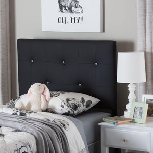 Baxton Studio Baxton Kirchem Modern Twin Headboard in Black Faux Leather with Crystal Tufting for Elegant Rooms BBT6432-Black-Twin HB