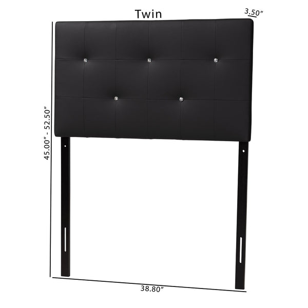 Baxton Studio Baxton Kirchem Modern Twin Headboard in Black Faux Leather with Crystal Tufting for Elegant Rooms BBT6432-Black-Twin HB
