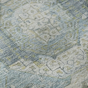 HomeRoots 8' Blue Gold Gray Mosaic Washable Round Rug - UV Protected, Stain-Resistant, Non-Slip Design for Homes 696401