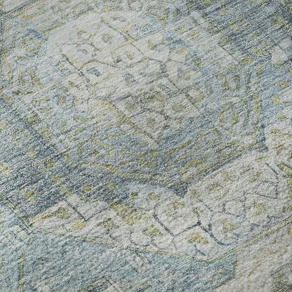 HomeRoots 8' Blue Gold Gray Mosaic Washable Round Rug - UV Protected, Stain-Resistant, Non-Slip Design for Homes 696401