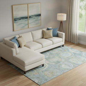 HomeRoots 9' Blue, Gold & Gray Mosaic Washable Area Rug - UV Protected, Stain Resistant for Easy Care & Durability 696403