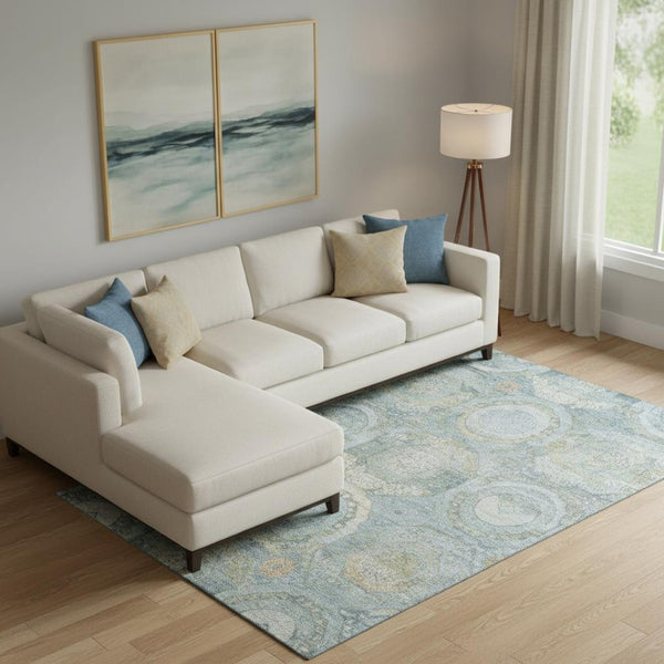 HomeRoots 9' Blue, Gold & Gray Mosaic Washable Area Rug - UV Protected, Stain Resistant for Easy Care & Durability 696403