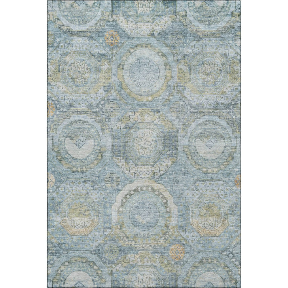 HomeRoots 9' Blue, Gold & Gray Mosaic Washable Area Rug - UV Protected, Stain Resistant for Easy Care & Durability 696403