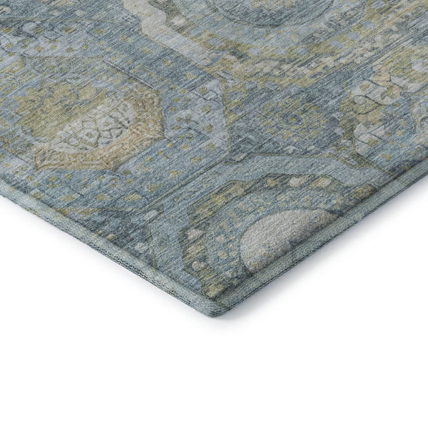 HomeRoots 9' Blue, Gold & Gray Mosaic Washable Area Rug - UV Protected, Stain Resistant for Easy Care & Durability 696403