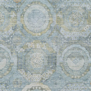 HomeRoots 9' Blue, Gold & Gray Mosaic Washable Area Rug - UV Protected, Stain Resistant for Easy Care & Durability 696403