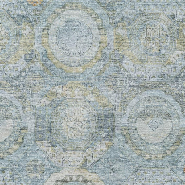 HomeRoots 9' Blue, Gold & Gray Mosaic Washable Area Rug - UV Protected, Stain Resistant for Easy Care & Durability 696403