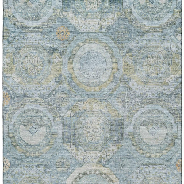 HomeRoots 9' Blue, Gold & Gray Mosaic Washable Area Rug - UV Protected, Stain Resistant for Easy Care & Durability 696403