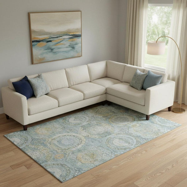 HomeRoots 10' Blue, Gold & Gray Mosaic Area Rug - Washable, UV Protected, Durable for Indoor & Outdoor Use 696404