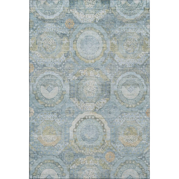 HomeRoots 10' Blue, Gold & Gray Mosaic Area Rug - Washable, UV Protected, Durable for Indoor & Outdoor Use 696404