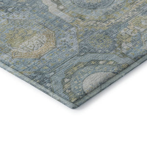 HomeRoots 10' Blue, Gold & Gray Mosaic Area Rug - Washable, UV Protected, Durable for Indoor & Outdoor Use 696404