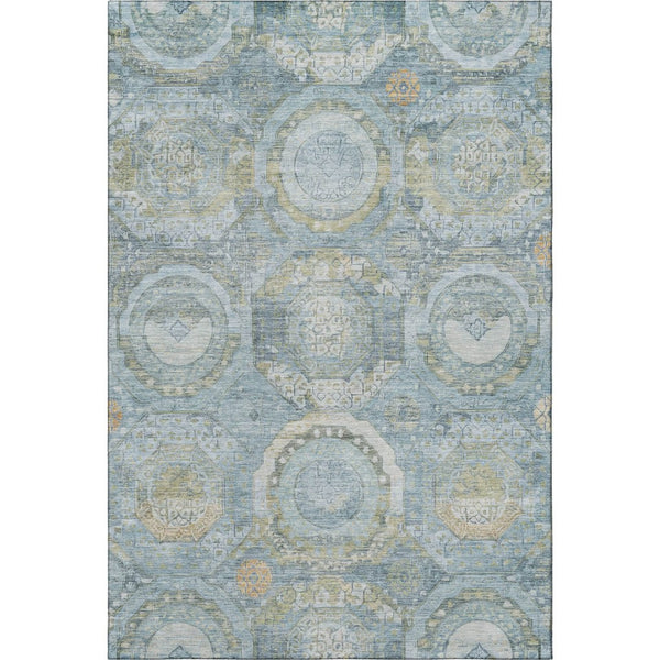 HomeRoots 10' Blue, Gold & Gray Mosaic Area Rug - Washable, UV Protected, Durable for Indoor & Outdoor Use 696404