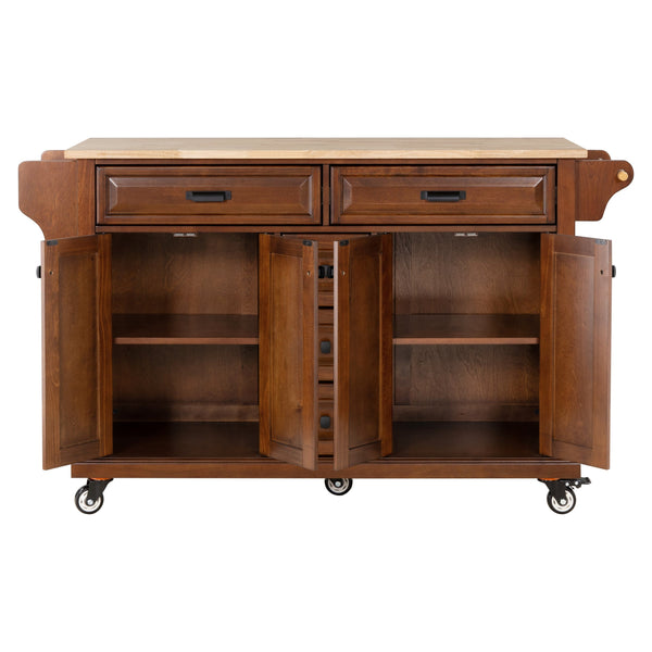 English Elm Kitchen Island durable rubberwood countertop kitchen cart on casters with towel rack, spice shelf, 5 drawers and adjustable shelving for organized meal prep and mobility Mahogany W914S00004