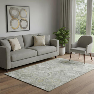 HomeRoots 5' X 8' Pewter Gray & Wheat Mosaic Area Rug – Washable, UV Protected, Durable & Stain Resistant Design 696406