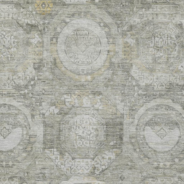 HomeRoots 5' X 8' Pewter Gray & Wheat Mosaic Area Rug – Washable, UV Protected, Durable & Stain Resistant Design 696406