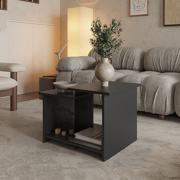 English Elm Sedalia Black Coffee Table with Dual Storage Compartments – Sleek Engineered Wood, Durable Finish B092P269937