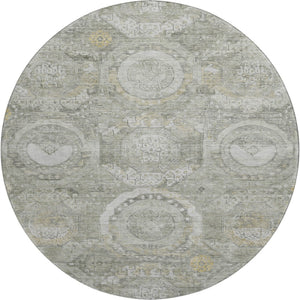 HomeRoots 8' Stylish Pewter Gray and Wheat Mosaic Round Rug - Washable, UV Protected for High-Traffic Areas 696407