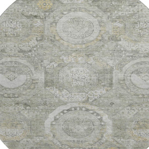 HomeRoots 8' Stylish Pewter Gray and Wheat Mosaic Round Rug - Washable, UV Protected for High-Traffic Areas 696407